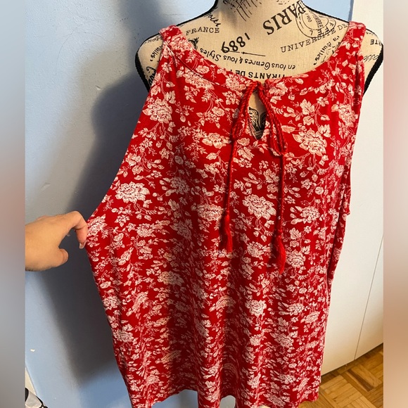 2 X 12 Vintage Red Floral Hibiscus Tropical Blouse - Picture 7 of 7